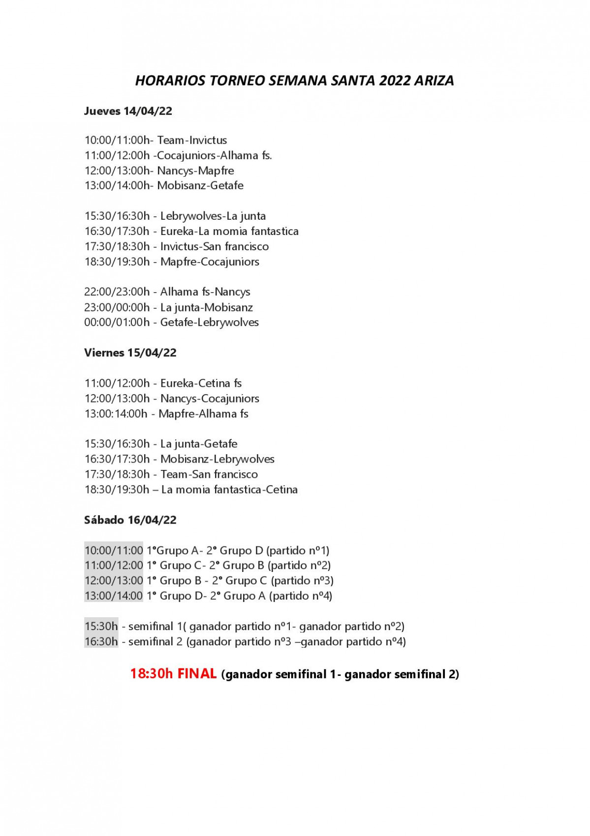 HORARIOS TORNEO SEMANA SANTA 2022 ARIZA page 001