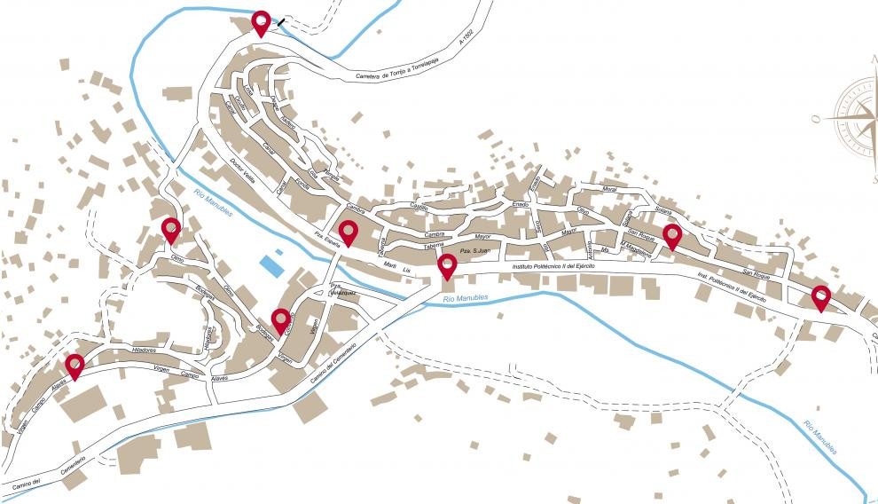 Mapa de las ocho intervenciones en torrijo de la canada