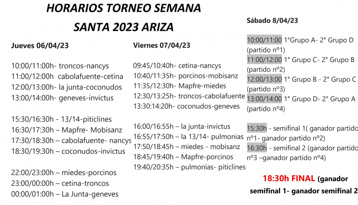 Horarios ariza