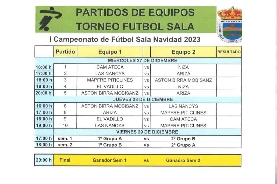 Calendario torneo navideu00f1o de arcos de jalu00f3n