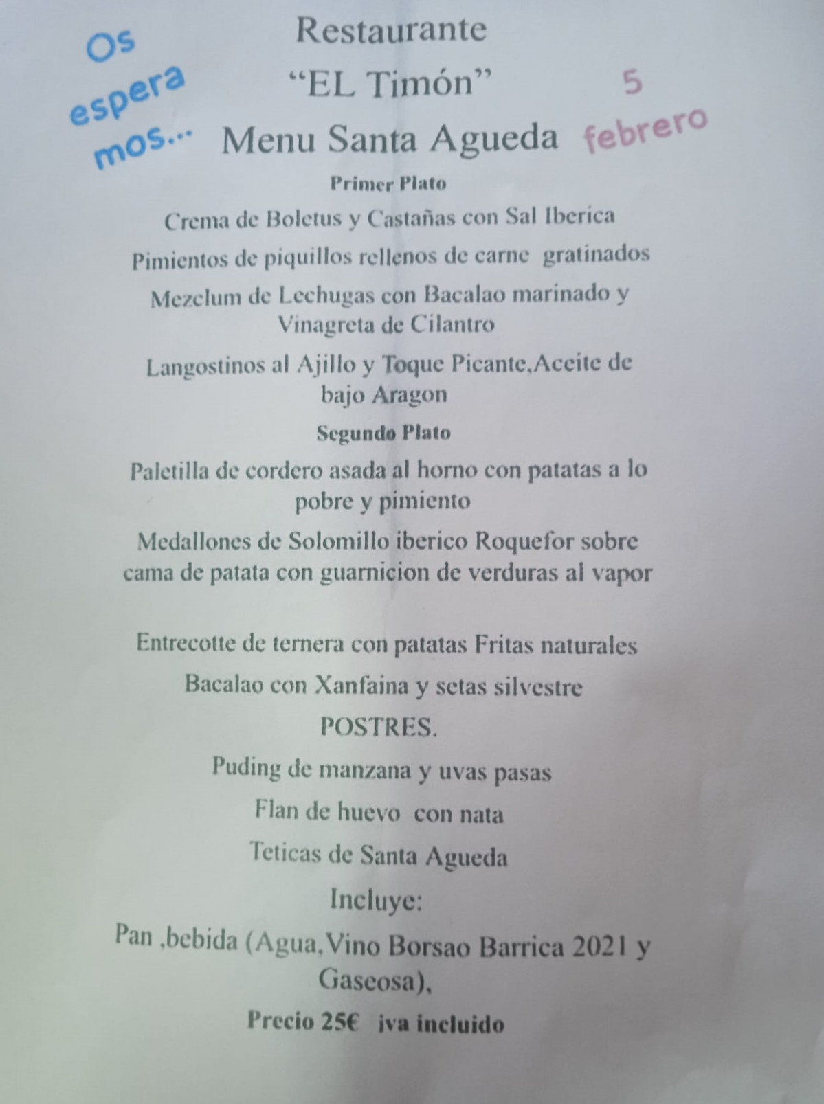 Menu santa u00e1gueda Alhama de aragu00f3n
